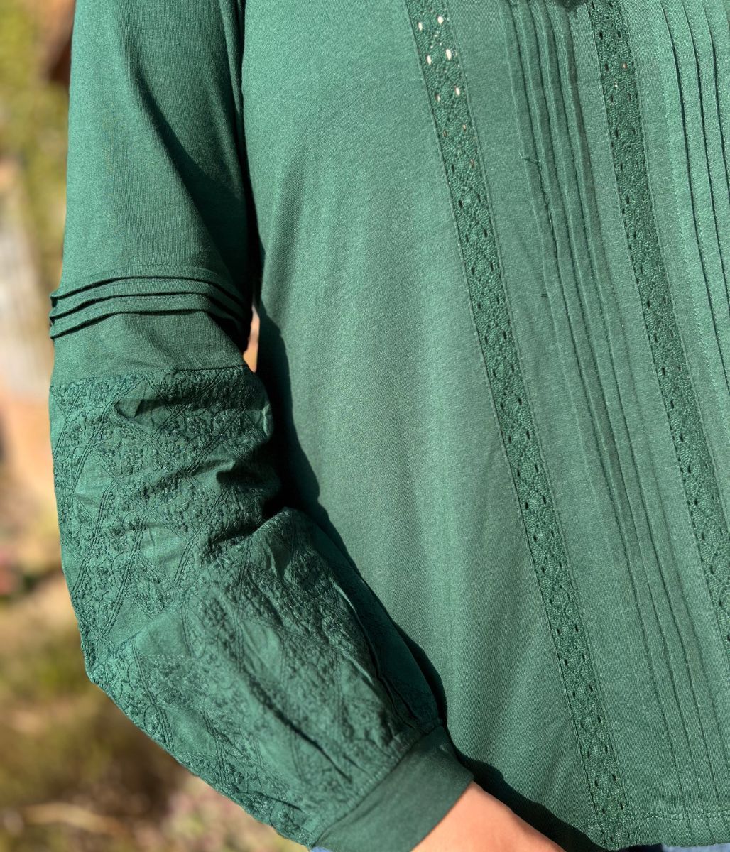 Green Pintuck Long Sleeve Top - Image 8