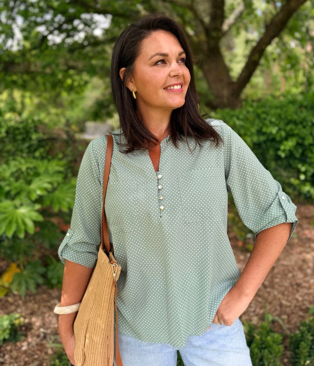 Green Polka Dot Popover Blouse - Image 3