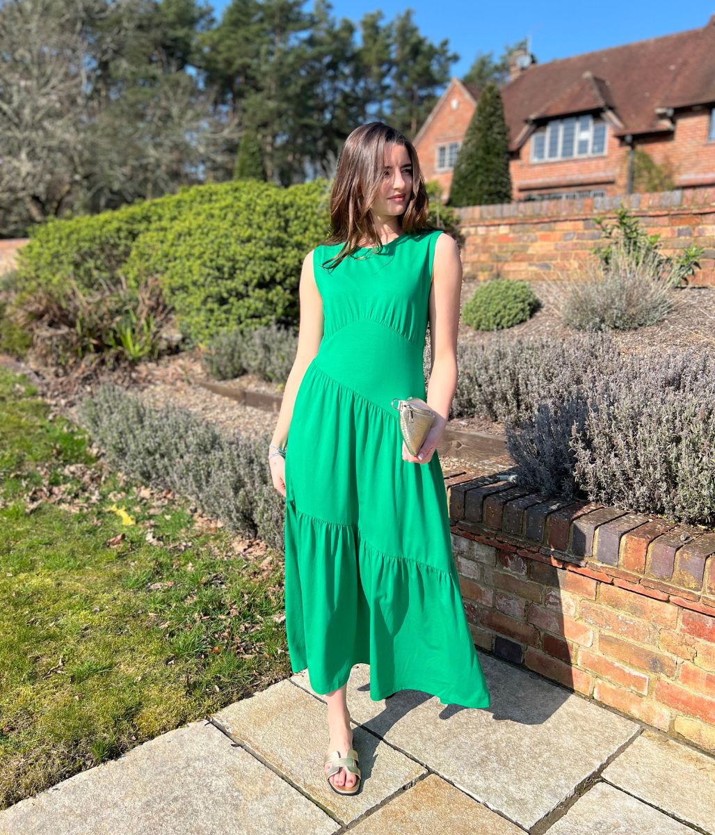 Green Premium Asymmetric Sleeveless Jersey Dress