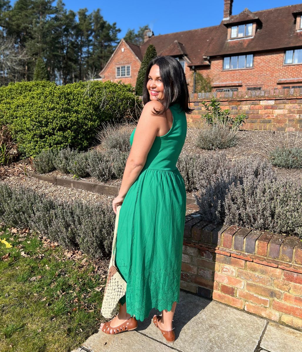 Green Premium Asymmetric Sleeveless Jersey Dress - Image 2