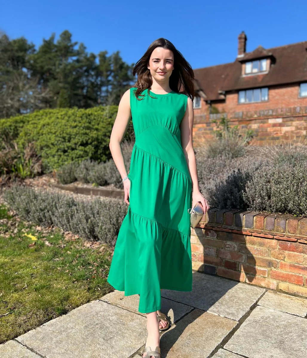 Green Premium Asymmetric Sleeveless Jersey Dress - Image 5