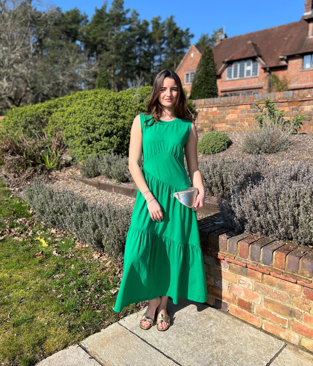 Green Premium Asymmetric Sleeveless Jersey Dress - Image 6