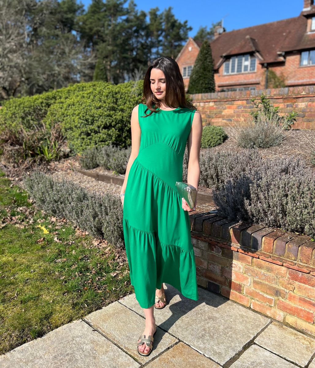 Green Premium Asymmetric Sleeveless Jersey Dress - Image 7