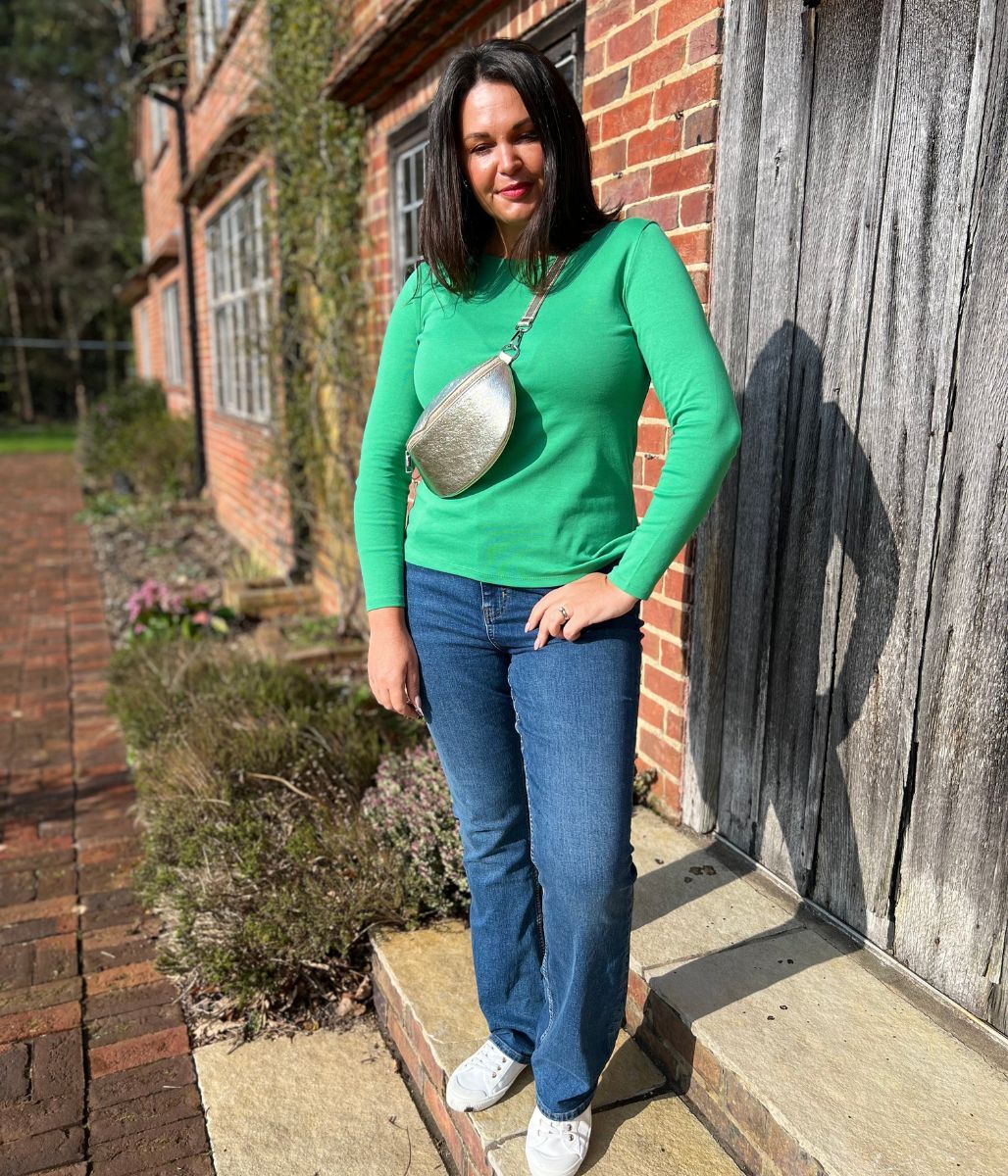 Green Regular Long Sleeve Crew Neck Top - Image 3