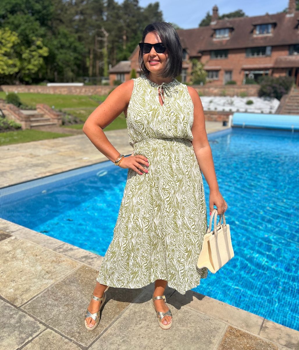 Green Santorini Shirred Waist Midi Dress - Image 10