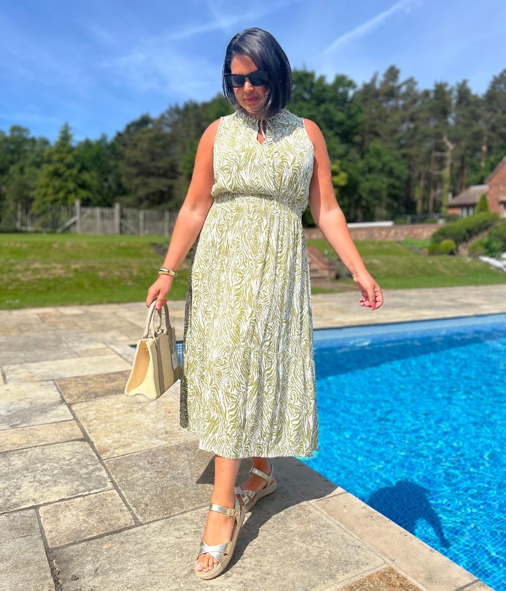 Green Santorini Shirred Waist Midi Dress - Image 11