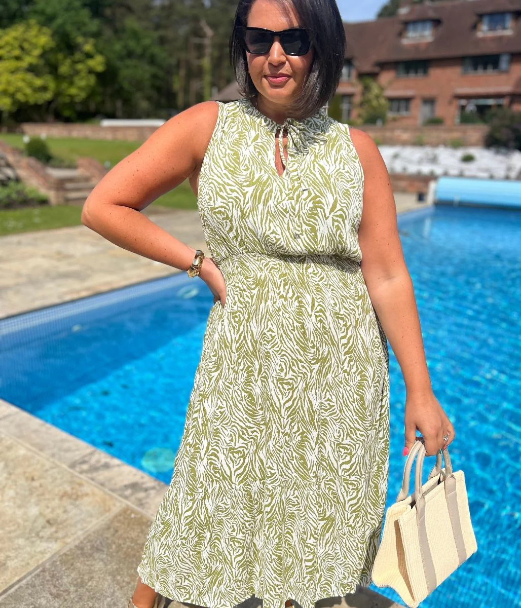 Green Santorini Shirred Waist Midi Dress - Image 5