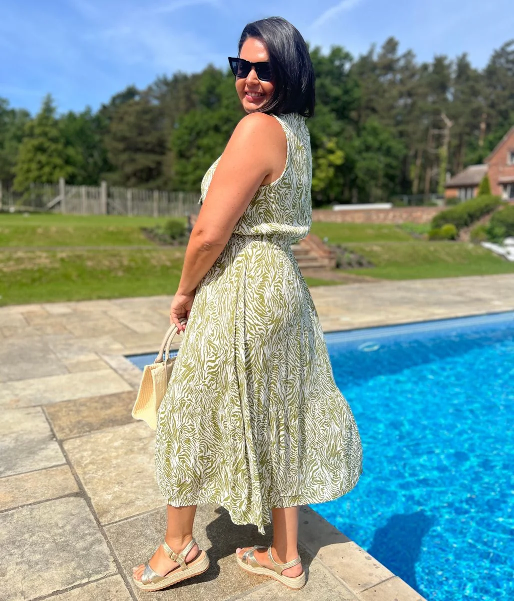 Green Santorini Shirred Waist Midi Dress - Image 7