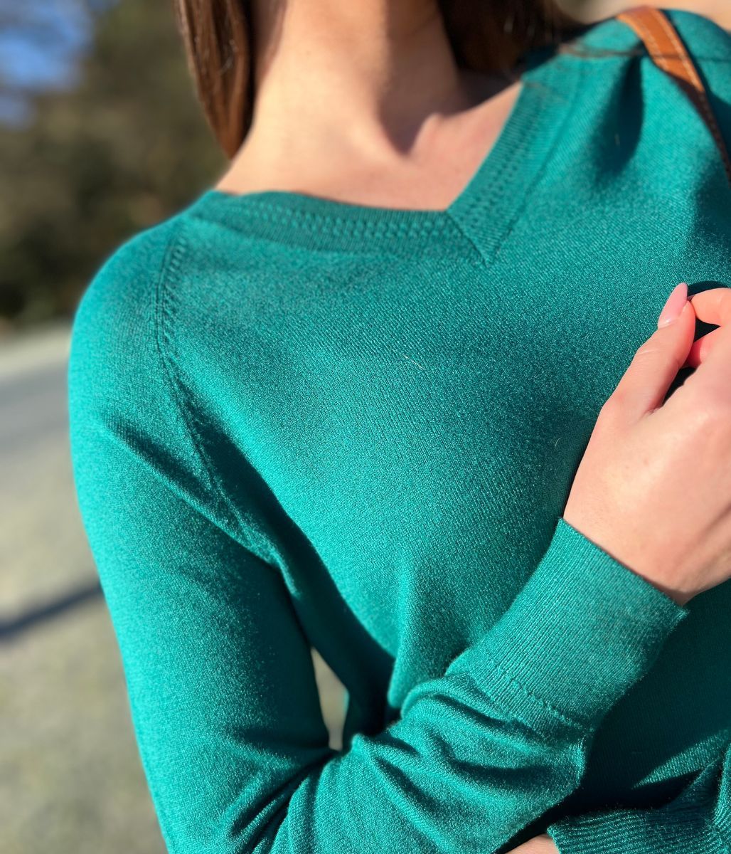 Green Soft V Neck Jumper