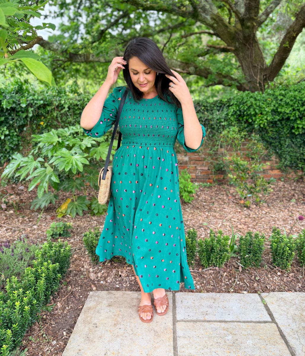 Green Rainbow Polka Gretal Shirred Midi Dress - Image 3