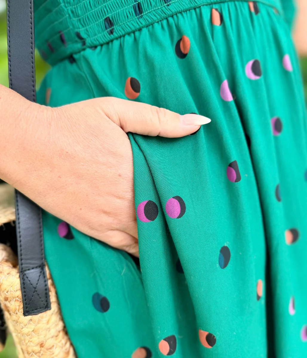 Green Rainbow Polka Gretal Shirred Midi Dress - Image 7
