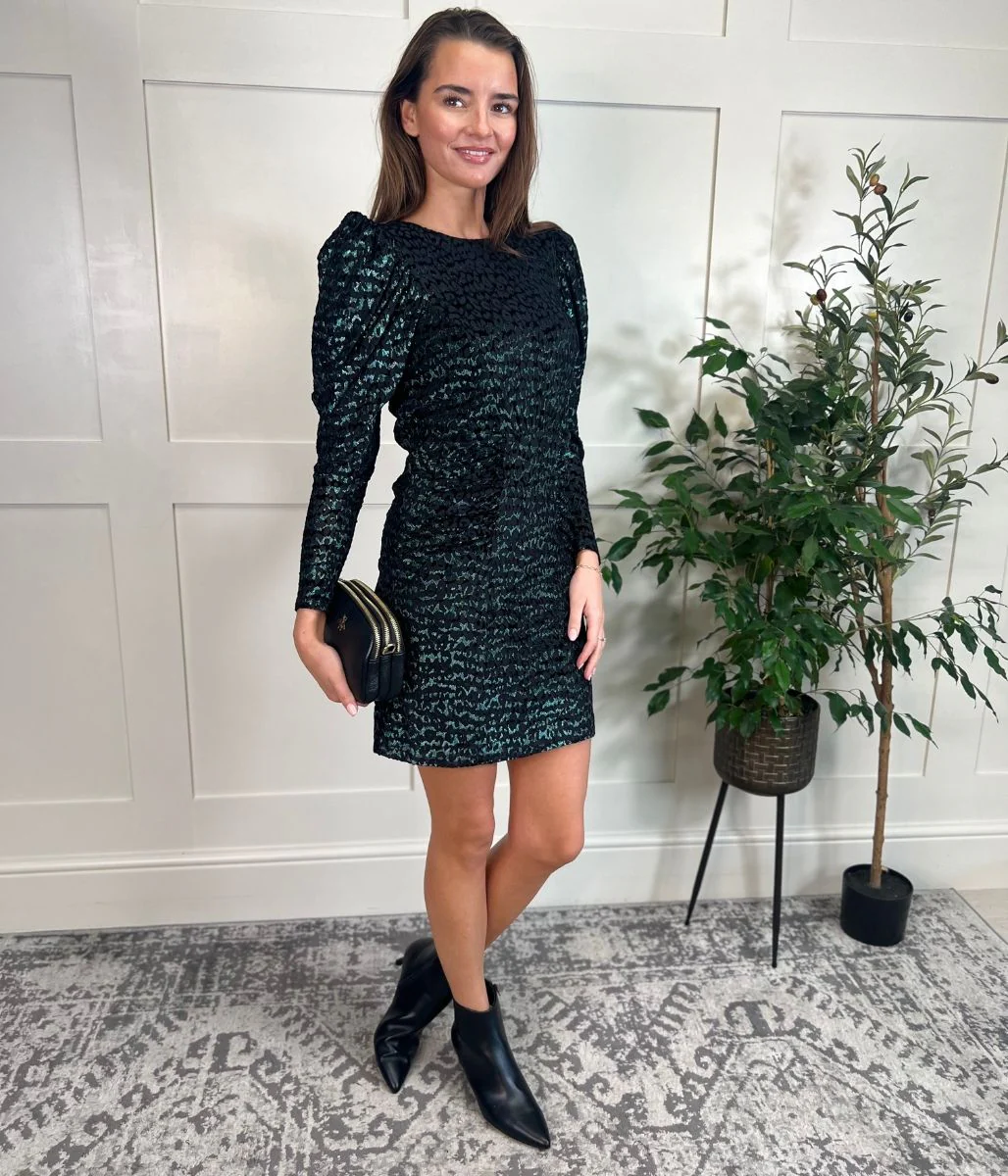 Oliver Bonas Green Velvet Mini Dress - Image 6