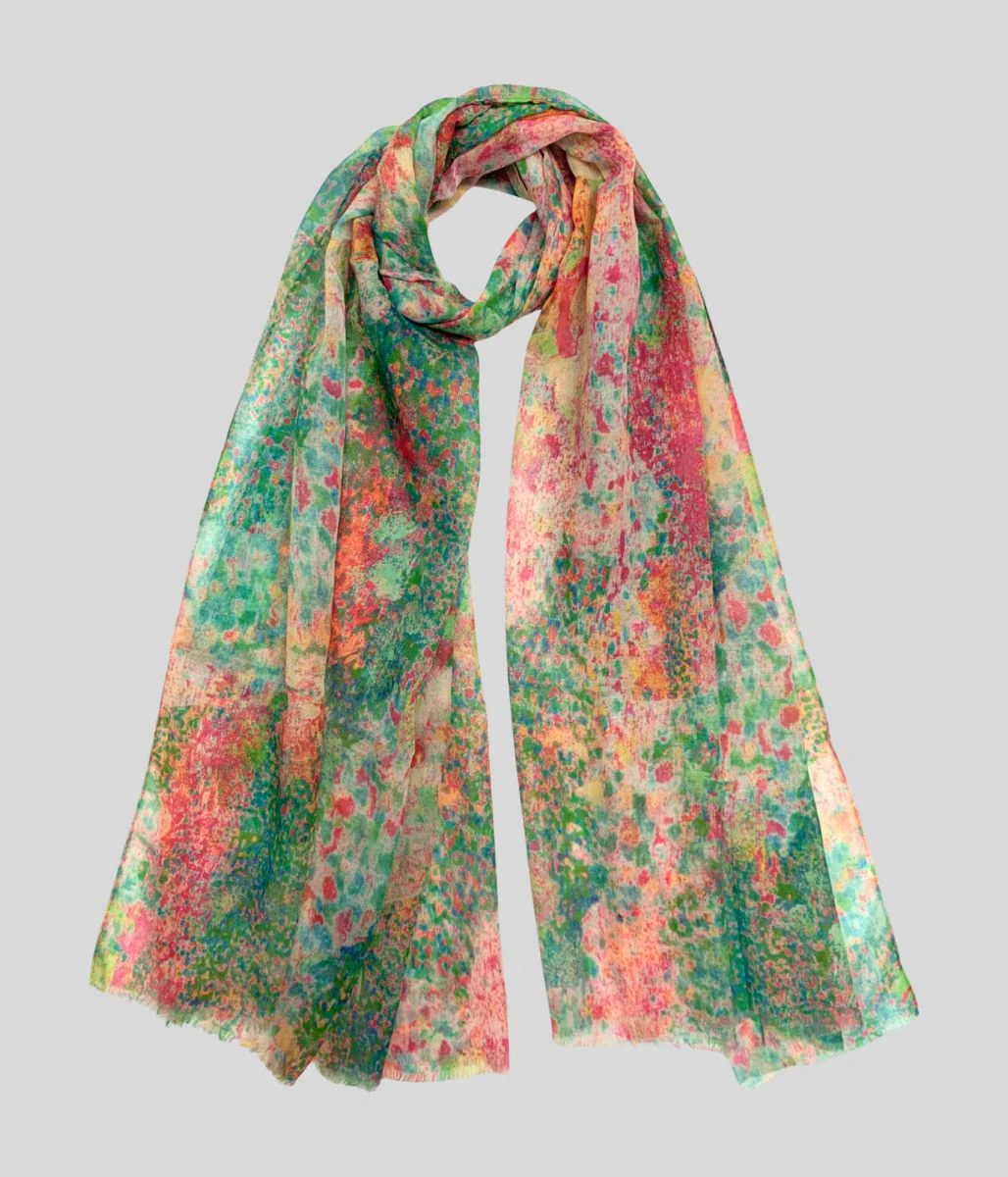 Green Watercolour Print Cotton Blend Scarf - Image 2