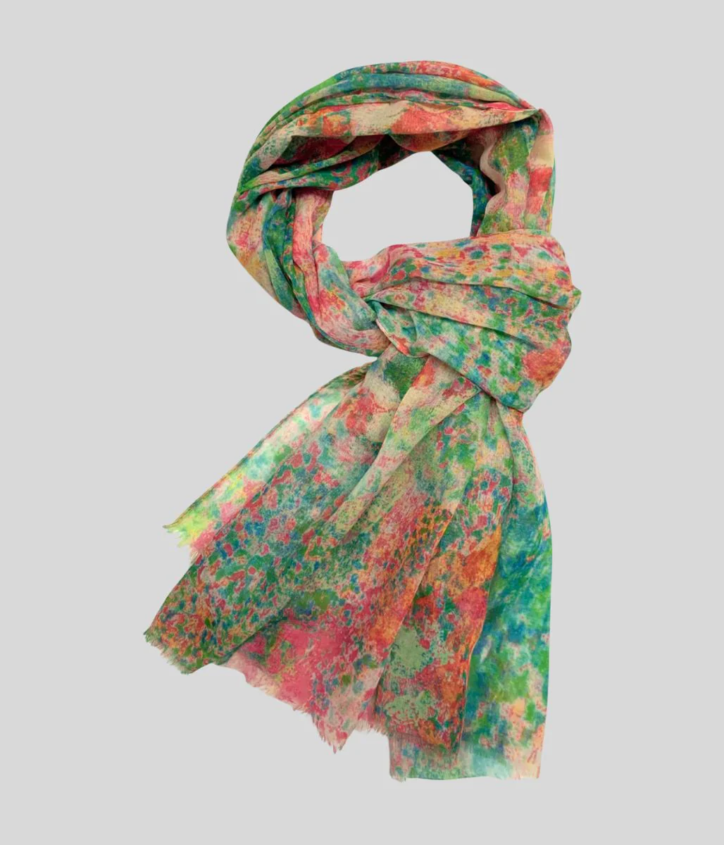 Green Watercolour Print Cotton Blend Scarf - Image 3