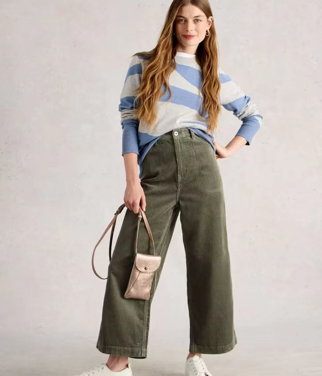 Green Tia Cord Wide Leg Crop Trousers