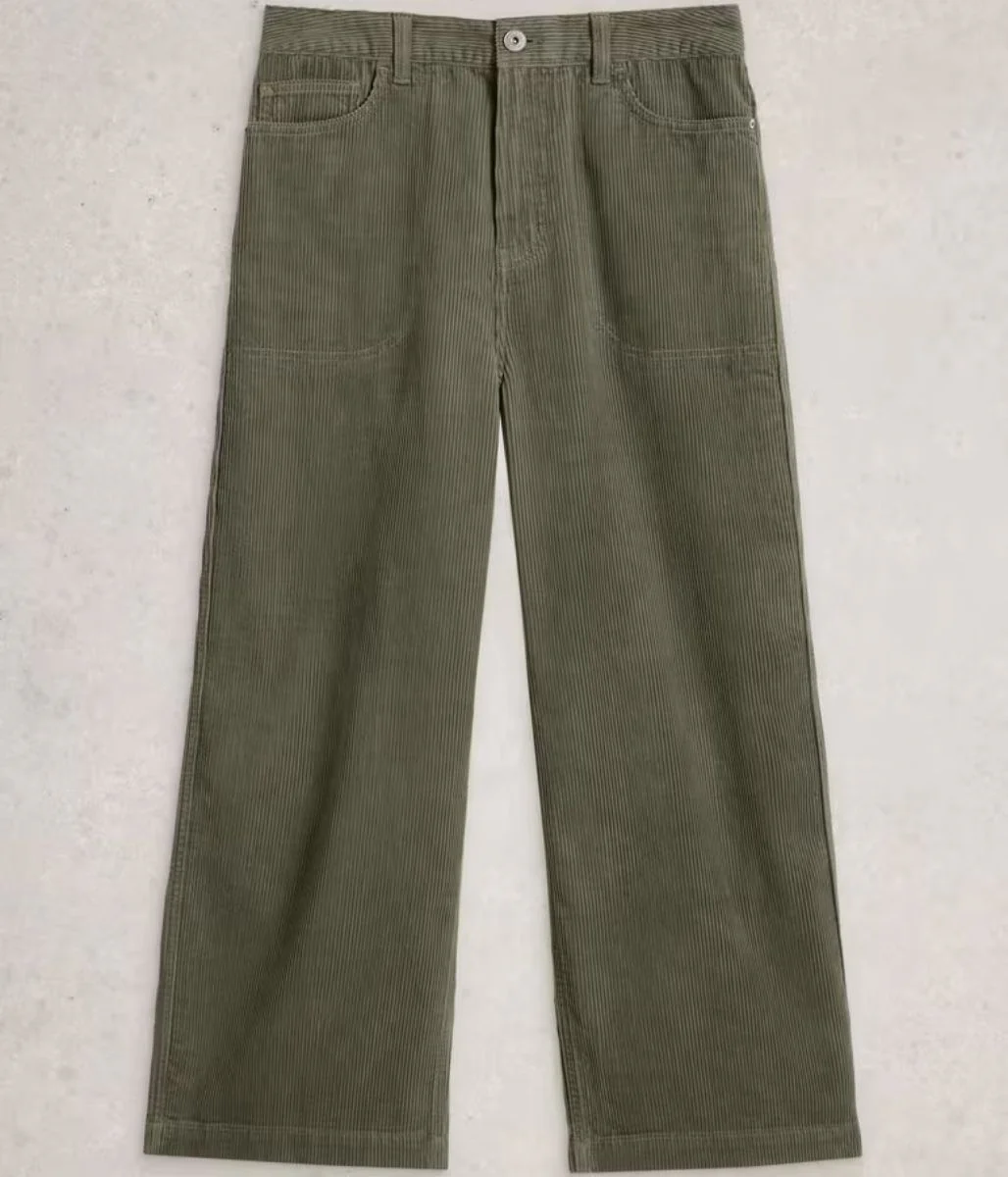 Green Tia Cord Wide Leg Crop Trousers - Image 4