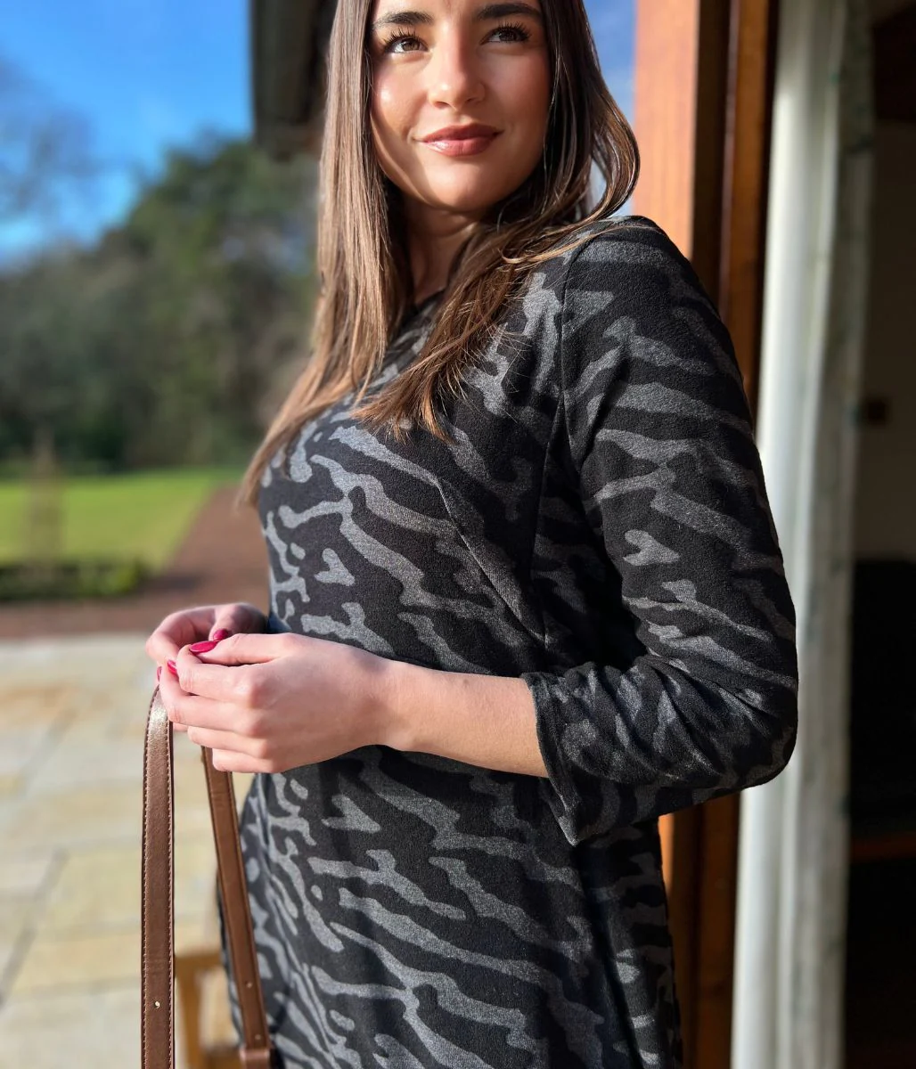 Black & Grey Animal Print Stretch Dress - Image 11