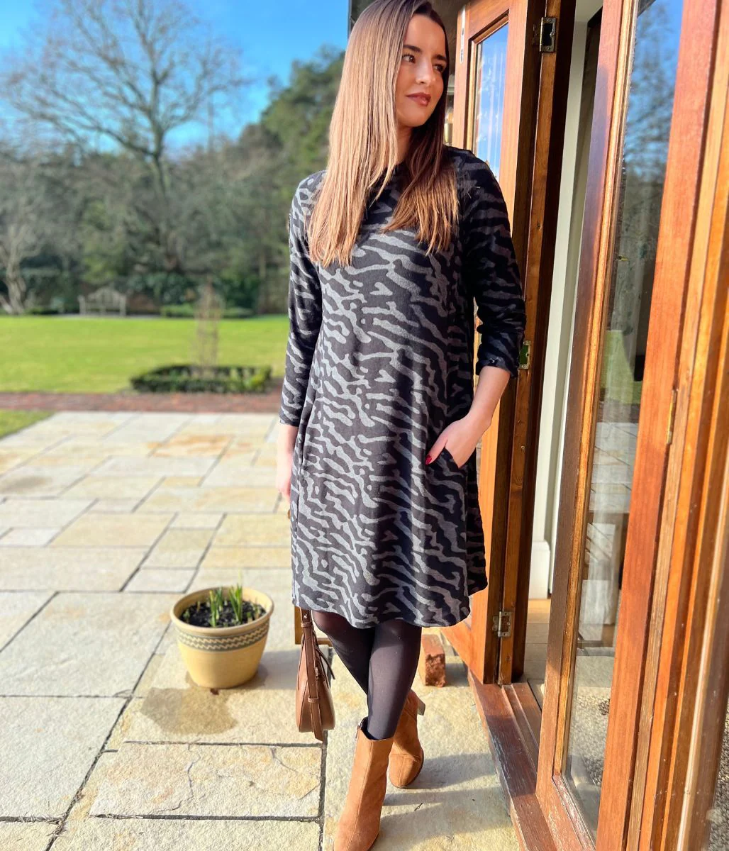 Black & Grey Animal Print Stretch Dress - Image 6