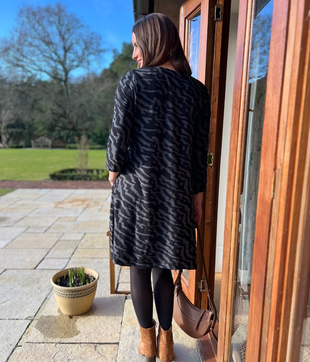 Black & Grey Animal Print Stretch Dress - Image 9