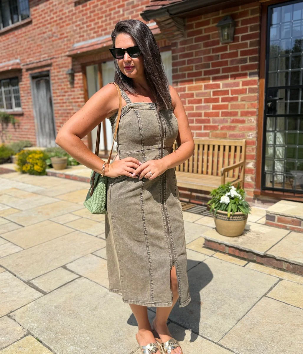Grey Denim Zip Through Midi Dress - Image 6