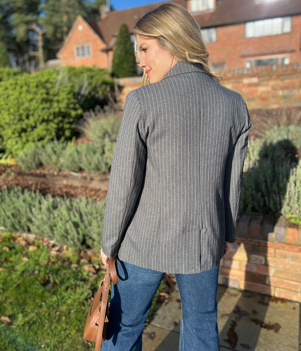 Grey Pinstripe Blazer - Image 3