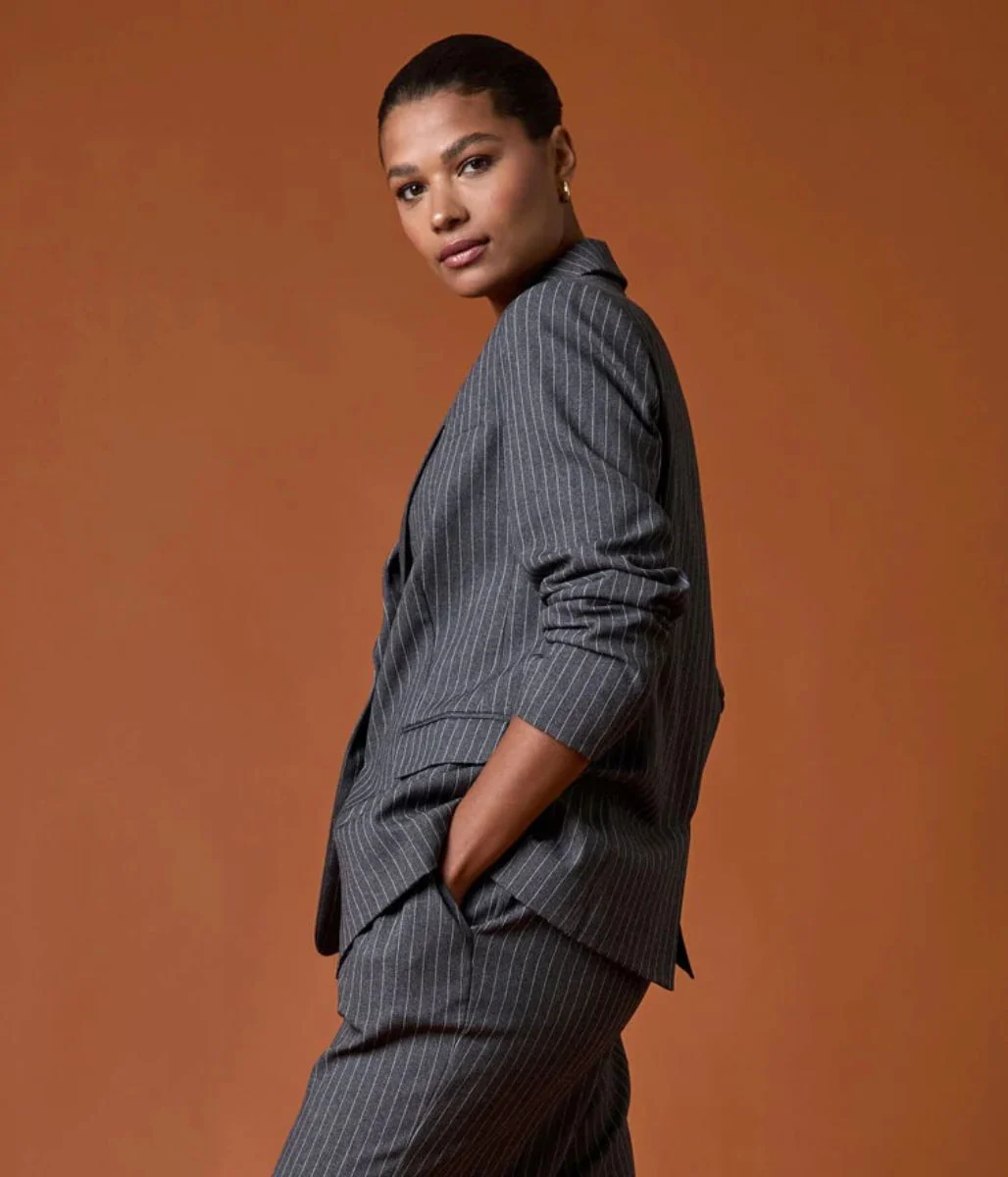Grey Pinstripe Blazer - Image 9