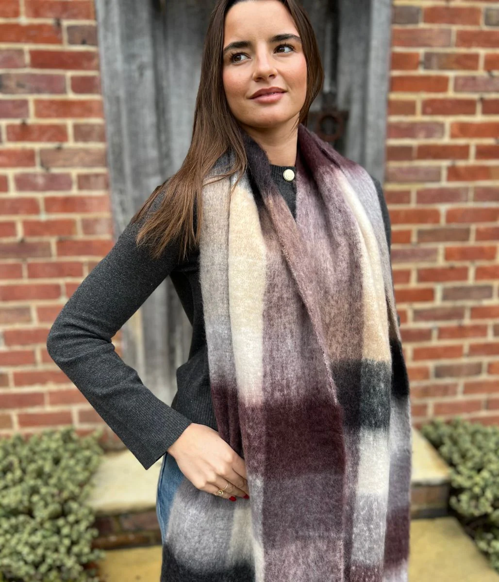 Grey & Plum Cosy Tassel Scarf - Image 3