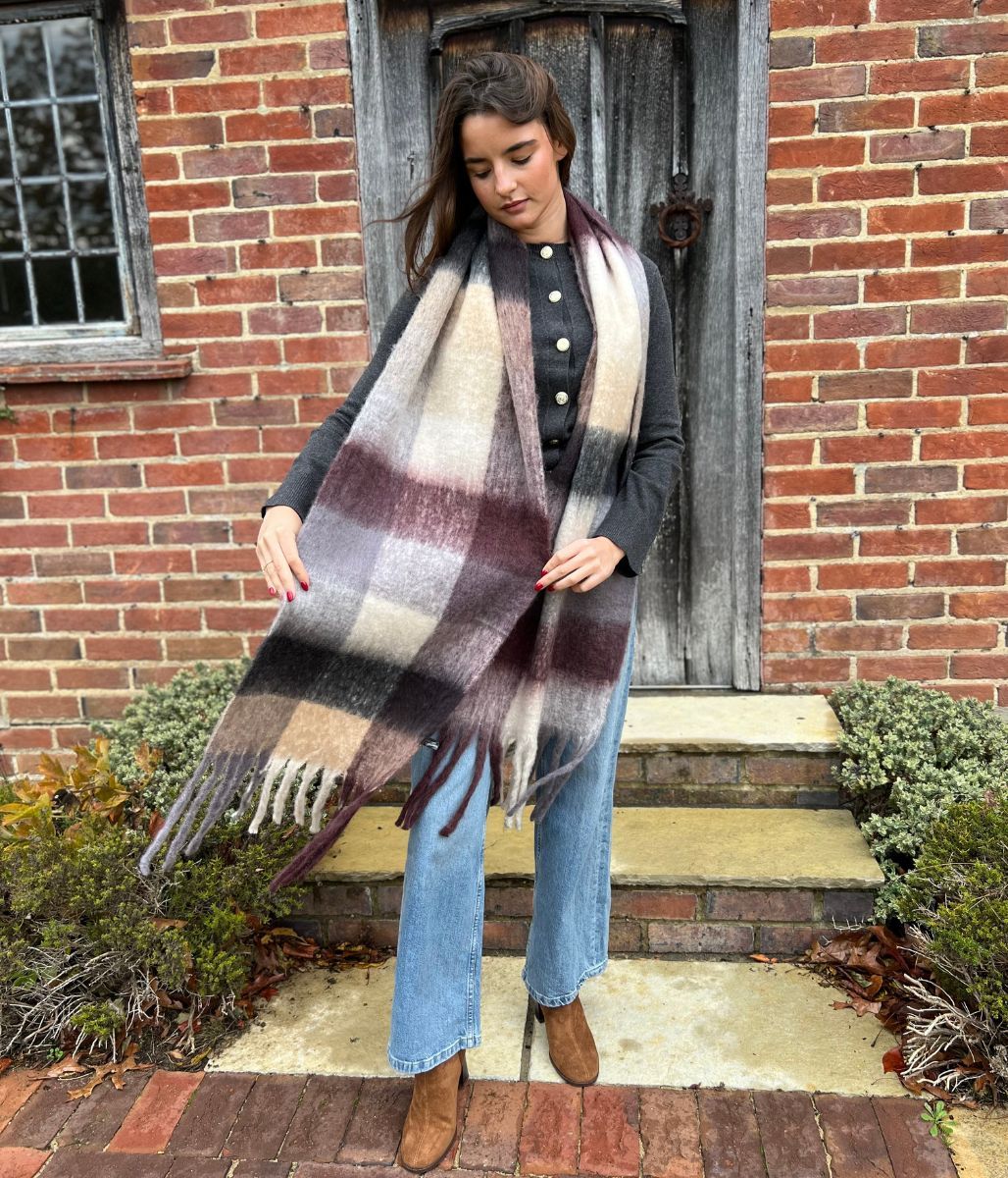 Grey & Plum Cosy Tassel Scarf - Image 4