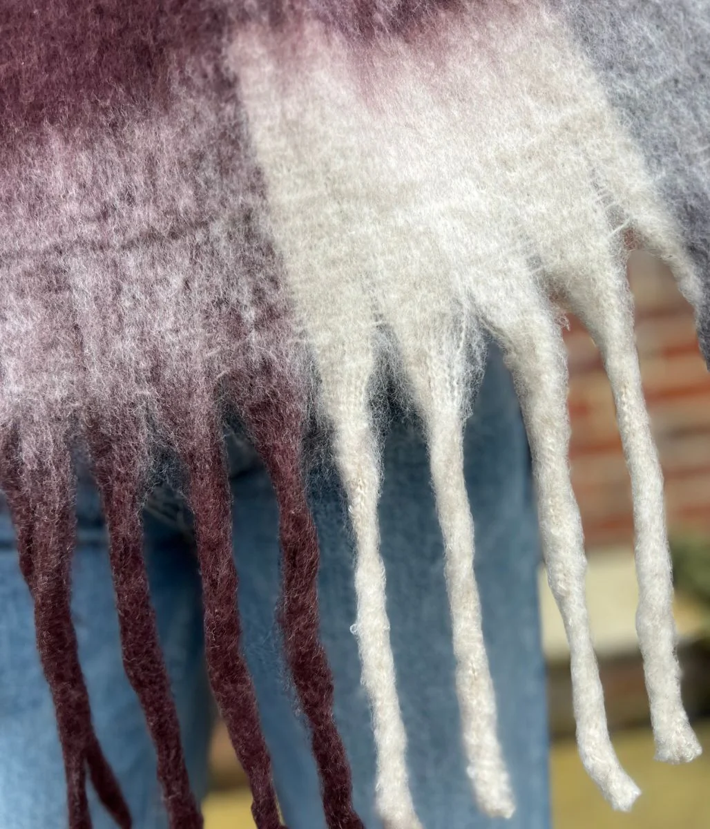 Grey & Plum Cosy Tassel Scarf - Image 5