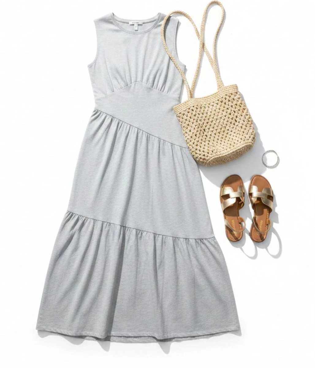 Grey Premium Asymmetric Sleeveless Jersey Dress - Image 2