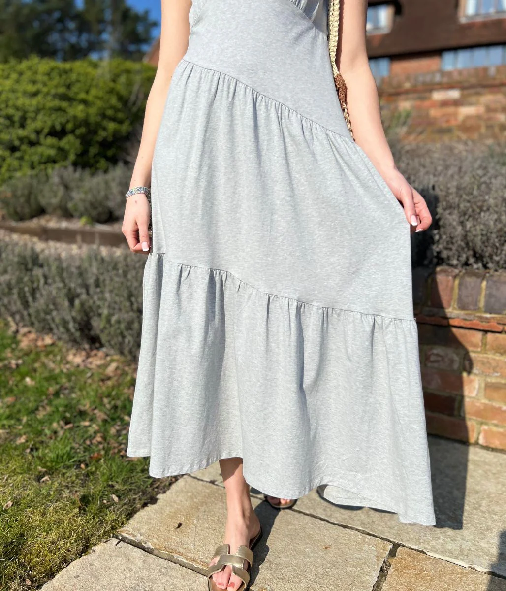 Grey Premium Asymmetric Sleeveless Jersey Dress - Image 3