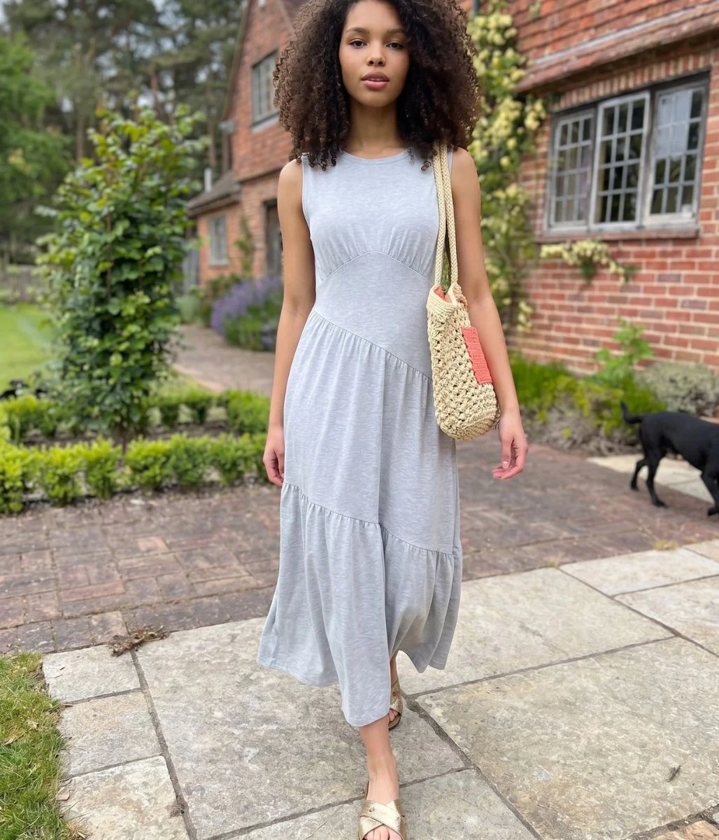 Grey Premium Asymmetric Sleeveless Jersey Dress - Image 4