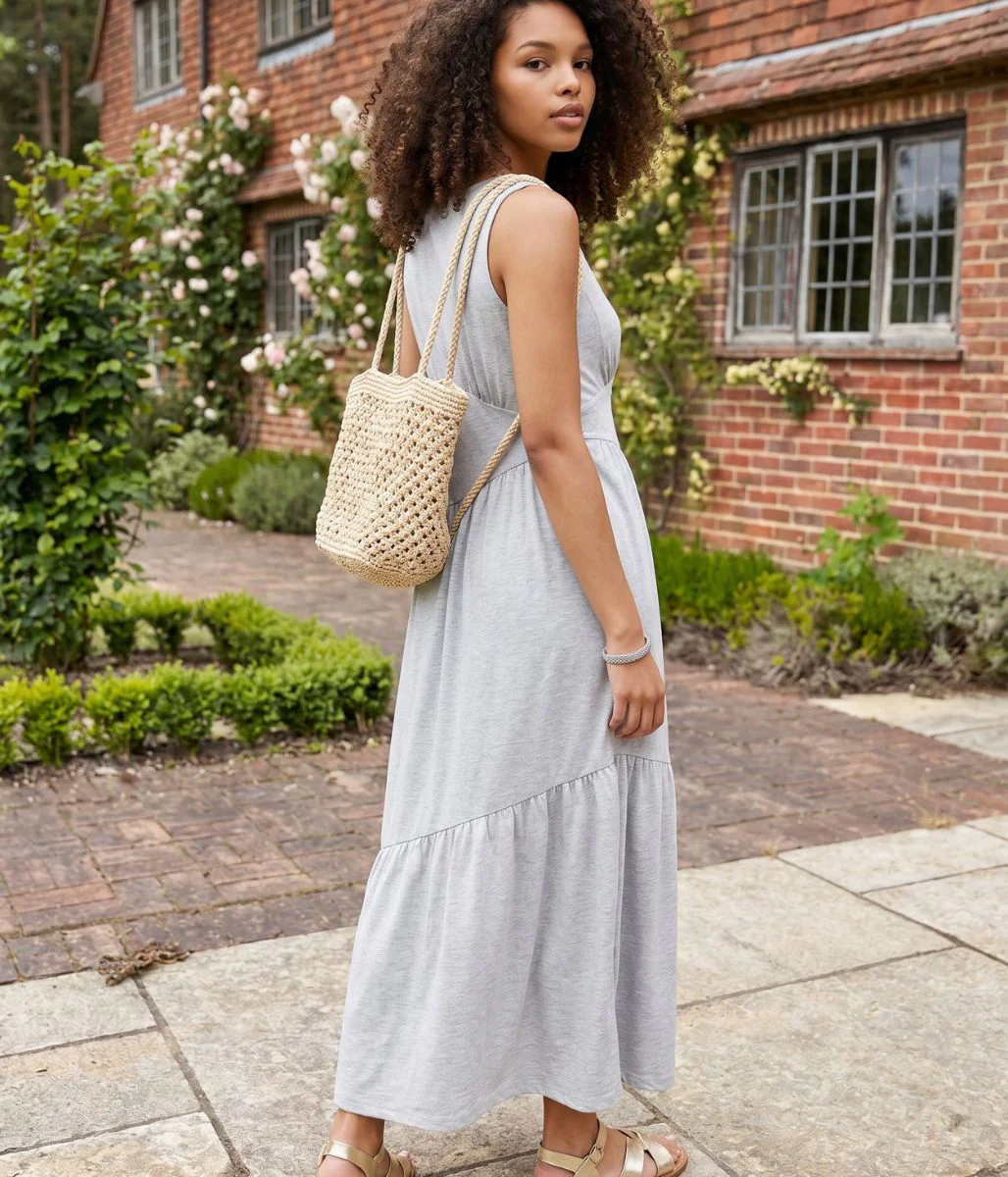 Grey Premium Asymmetric Sleeveless Jersey Dress - Image 5