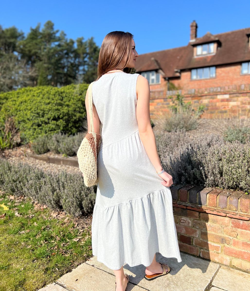Grey Premium Asymmetric Sleeveless Jersey Dress - Image 6