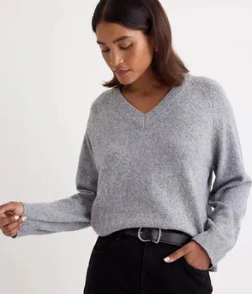 Grey V Neck Raglan Jumper