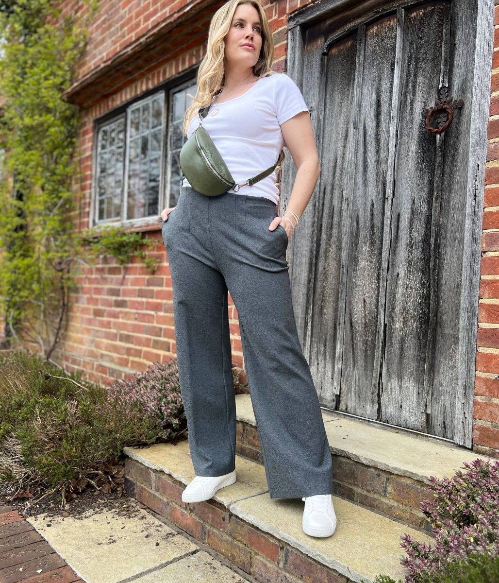 Grey Wide Leg Jersey Trousers - Image 2