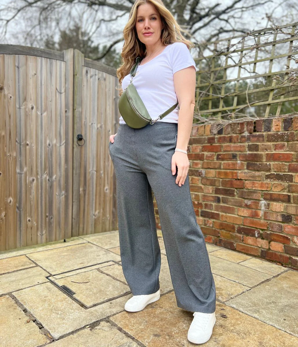 Grey Wide Leg Jersey Trousers - Image 8