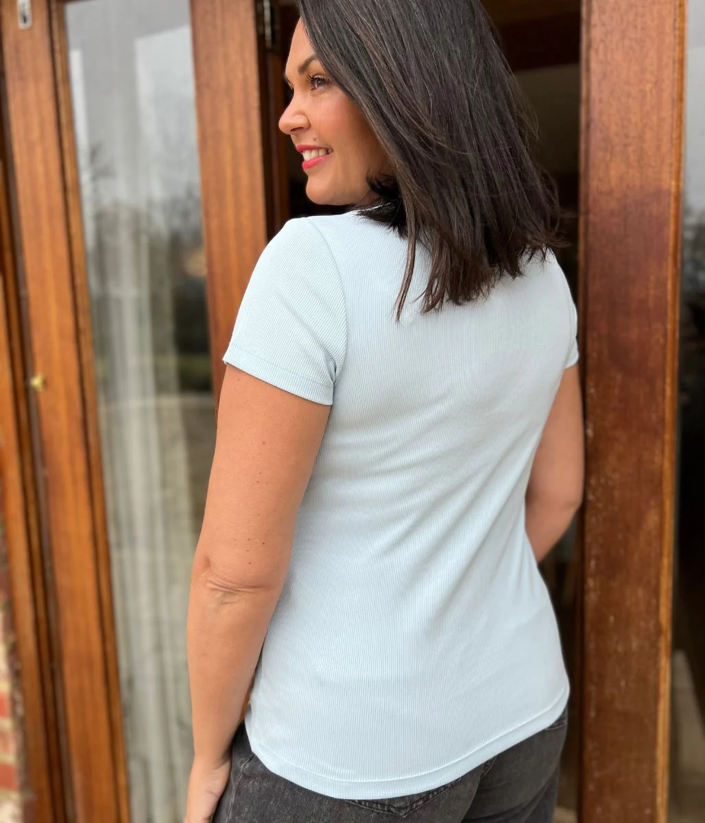 Ice Blue Ribbed Scoop Neck T Shirt - Image 4