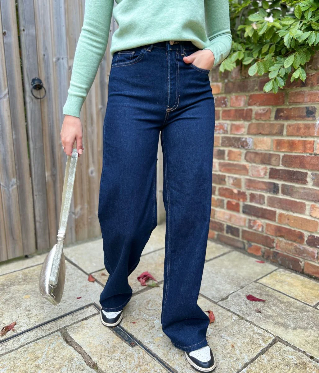 Indigo Denim Wide Leg Jeans - Image 3