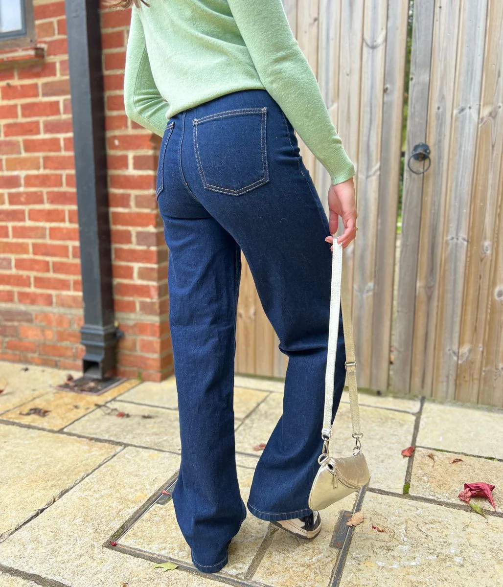 Indigo Denim Wide Leg Jeans - Image 4