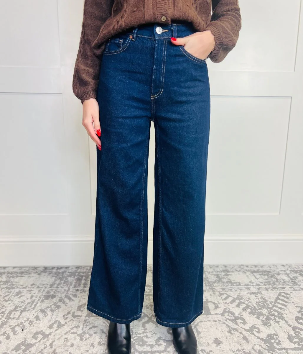 Indigo Denim Wide Leg Jeans - Image 6
