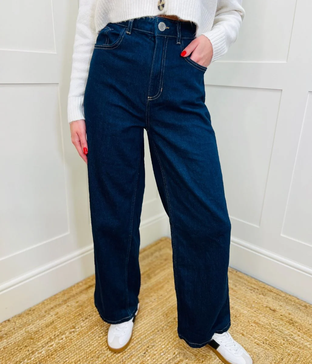 Indigo Denim Wide Leg Jeans - Image 8