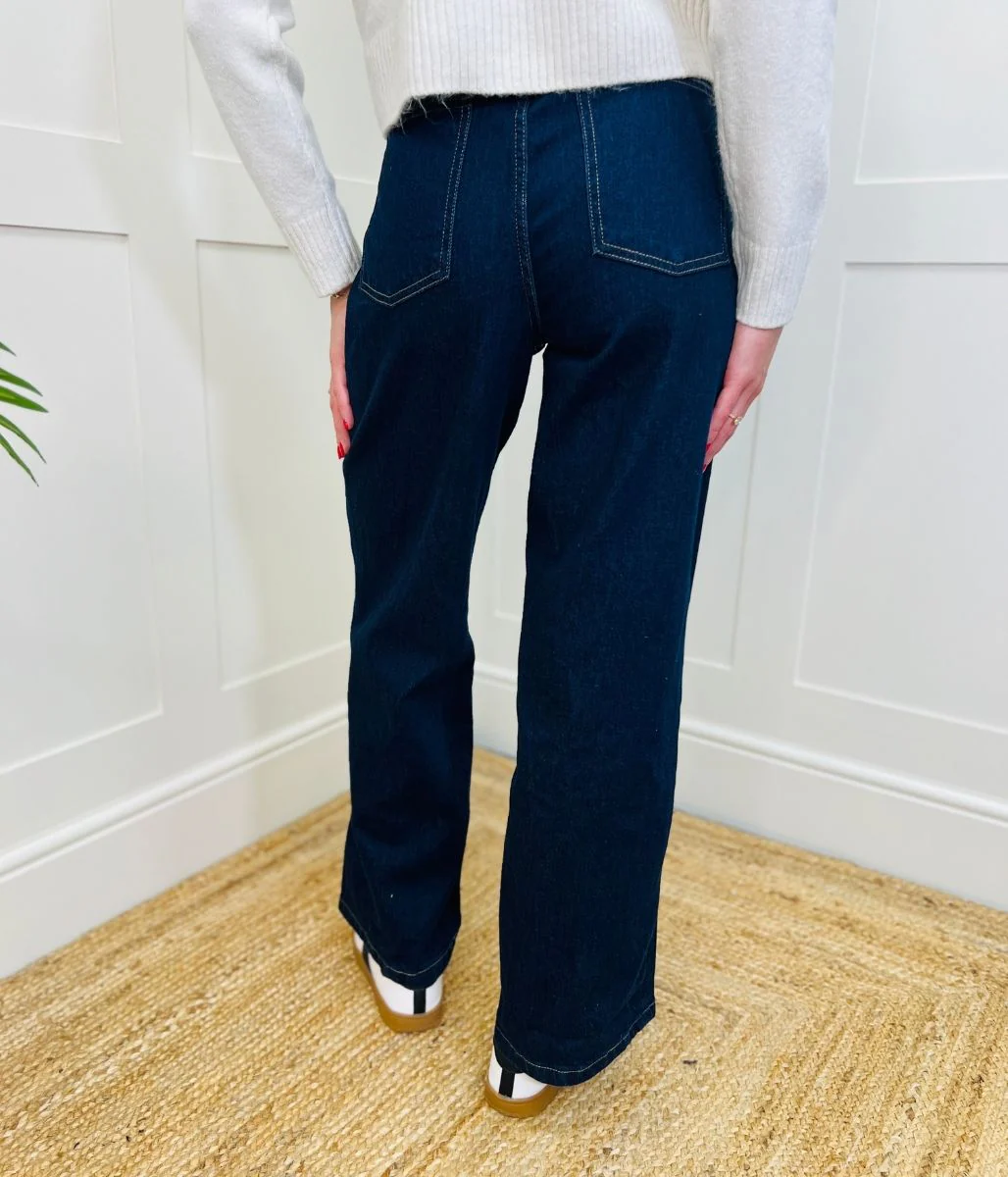 Indigo Denim Wide Leg Jeans - Image 9