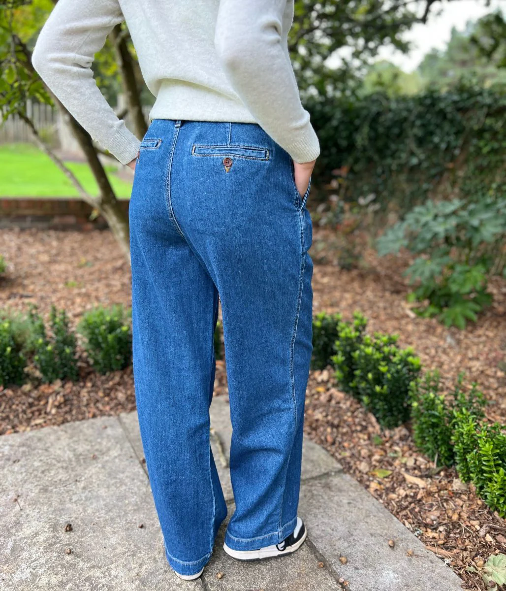 Indigo High Rise Pleated Wide Leg Jeans - Image 3