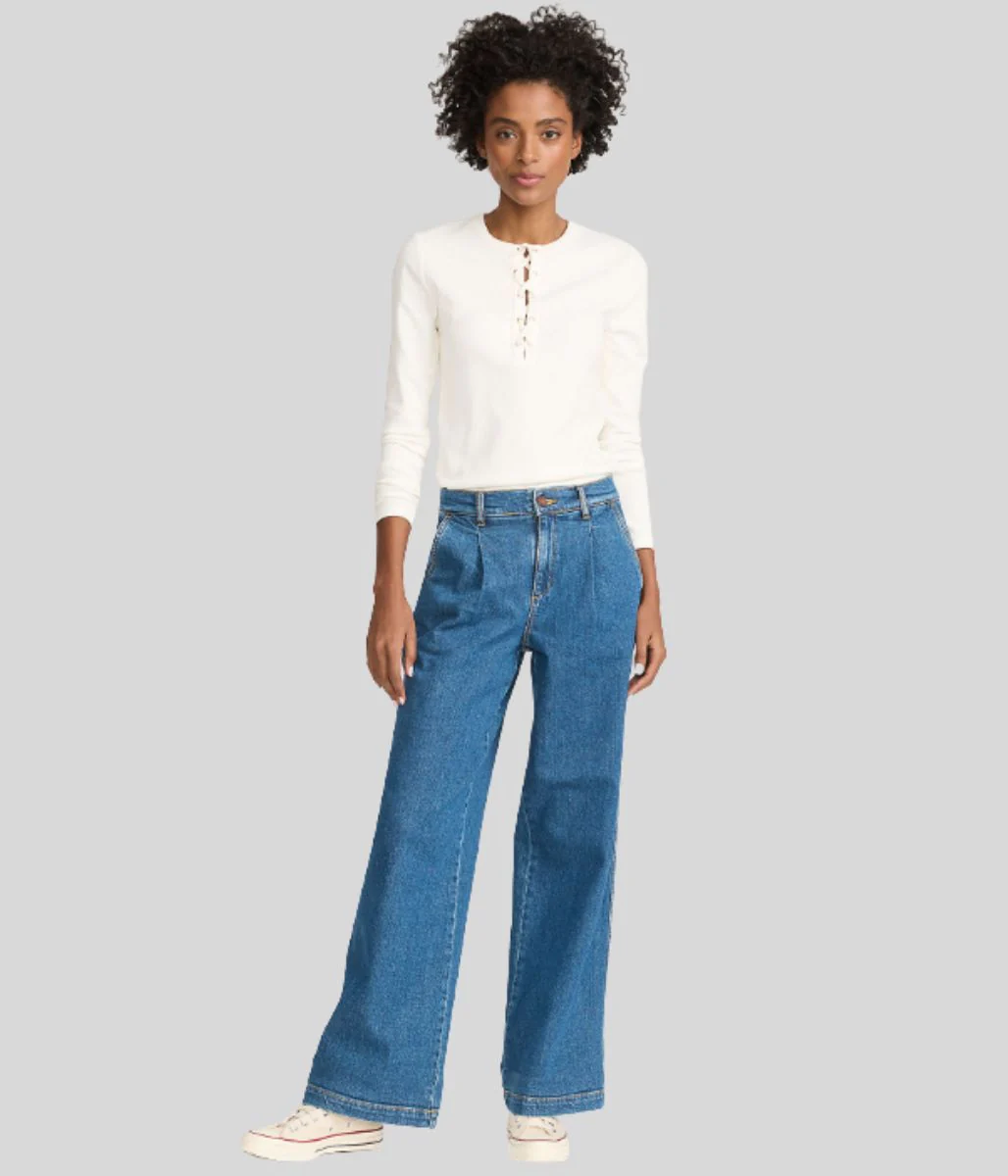 Indigo High Rise Pleated Wide Leg Jeans - Image 5
