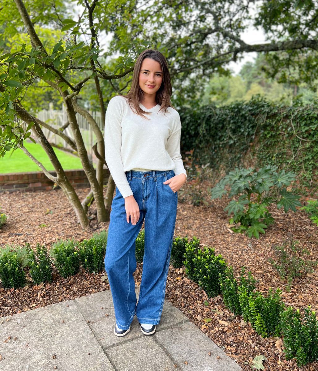Indigo High Rise Pleated Wide Leg Jeans - Image 6