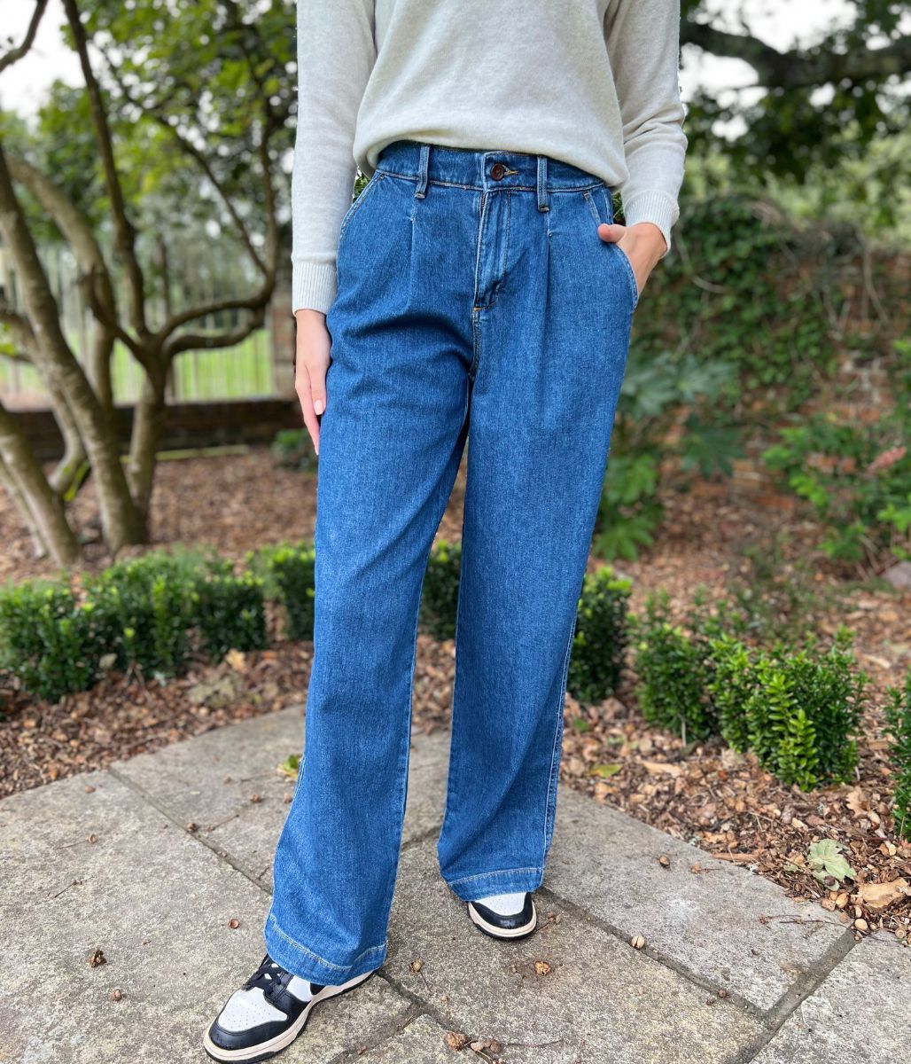 Indigo High Rise Pleated Wide Leg Jeans - Image 7