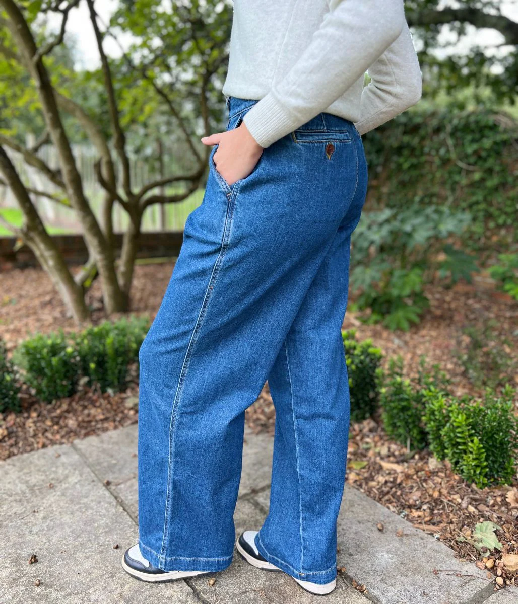 Indigo High Rise Pleated Wide Leg Jeans - Image 8