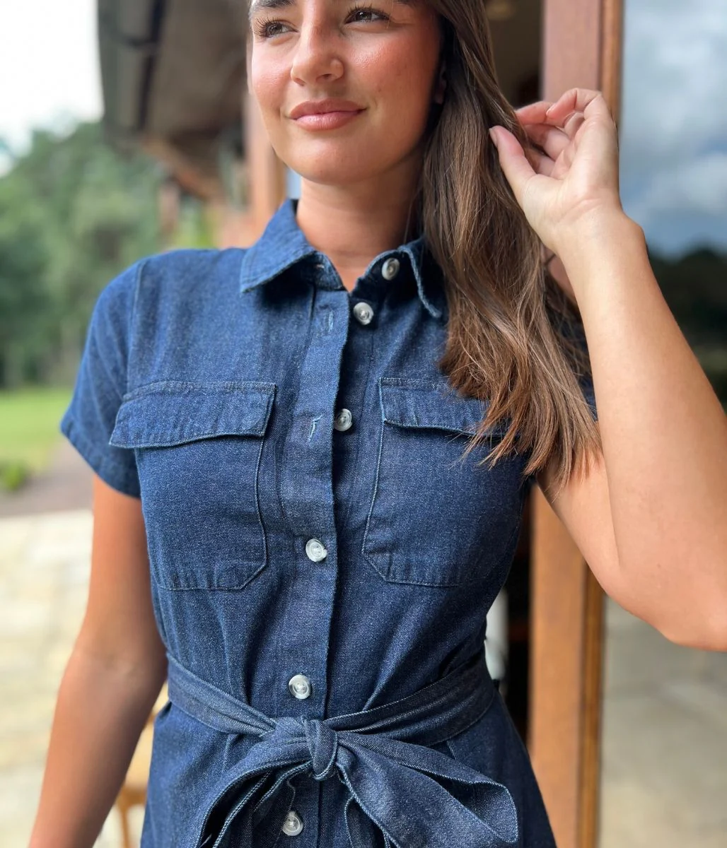 Indigo Short Sleeve Denim Shirt Dress - Image 3