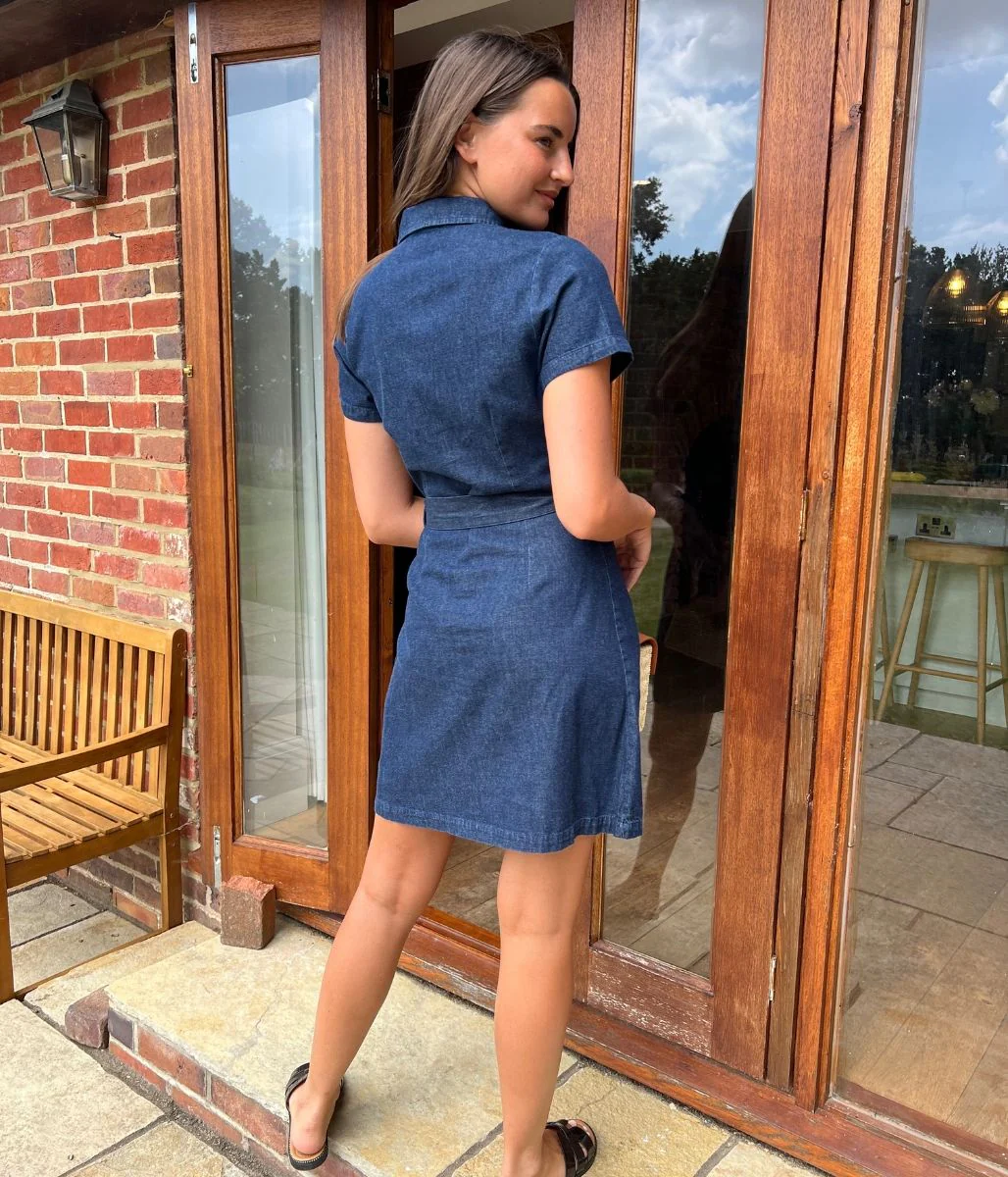 Indigo Short Sleeve Denim Shirt Dress - Image 5